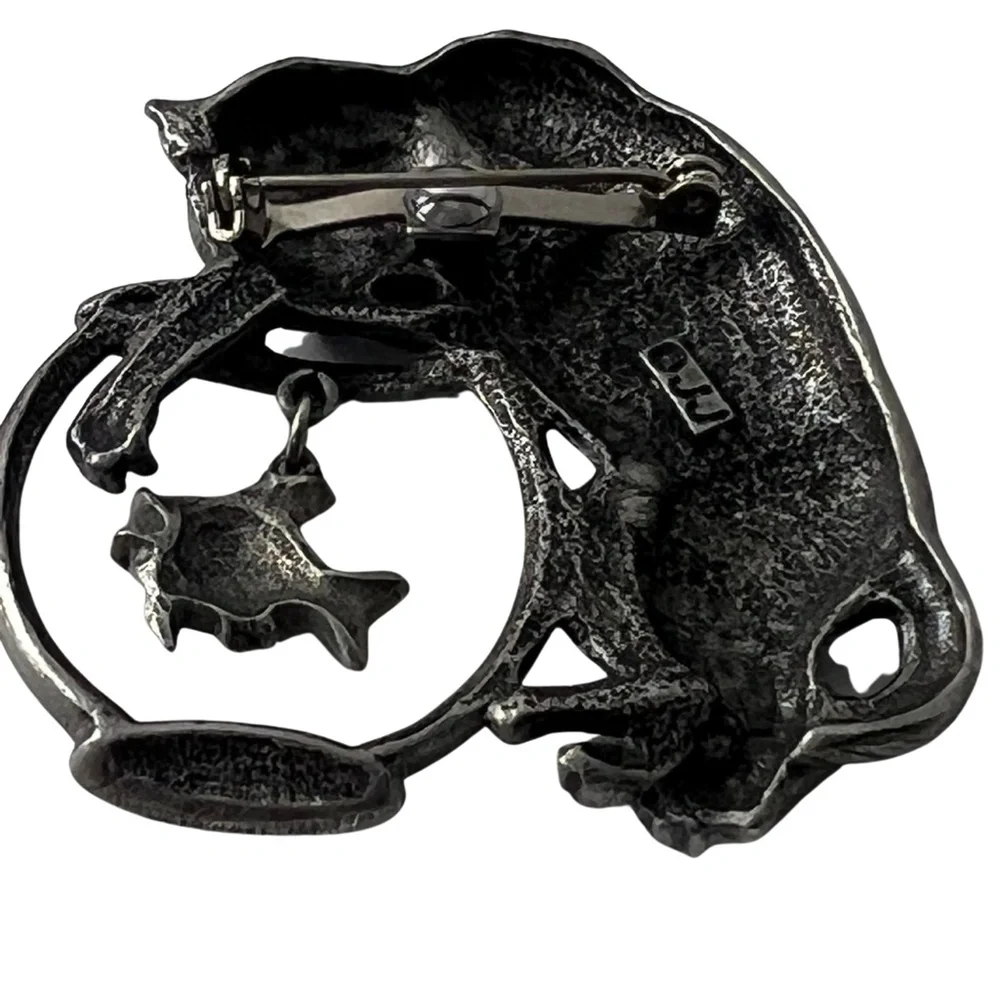 Vintage JJ Jonette Pewter Cat and Fish Bowl | Cat Lovers